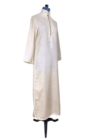 Vintage 1970s Anne Klein Caftan Cream Linen Maxi Dress - Small