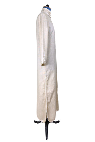 Vintage 1970s Anne Klein Caftan Cream Linen Maxi Dress - Small
