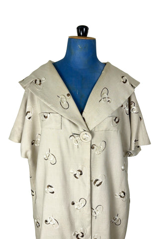 Vintage 1960s Coat Evening Topper Jacket Cream Embroidered - XL+