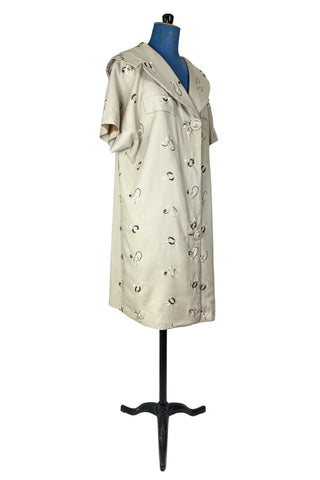Vintage 1960s Coat Evening Topper Jacket Cream Embroidered - XL+
