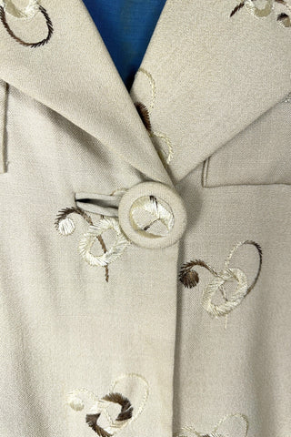 Vintage 1960s Coat Evening Topper Jacket Cream Embroidered - XL+