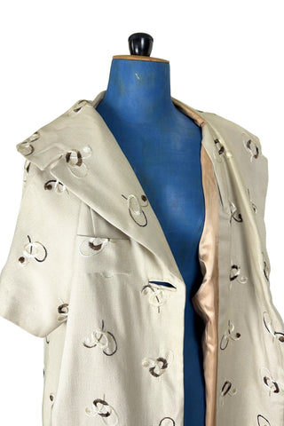 Vintage 1960s Coat Evening Topper Jacket Cream Embroidered - XL+