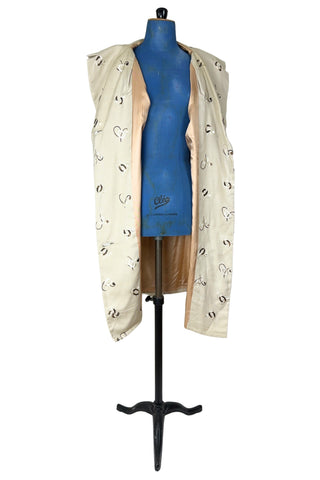 Vintage 1960s Coat Evening Topper Jacket Cream Embroidered - XL+