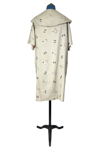 Vintage 1960s Coat Evening Topper Jacket Cream Embroidered - XL+
