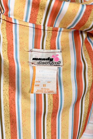 Vintage 1970s Striped Dress Pointed Collar Orange Blue Brown - Medium
