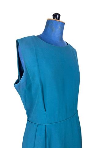 Vintage 1960s Sleeveless Dress Turquoise Crepe Piping - XL+