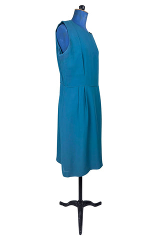 Vintage 1960s Sleeveless Dress Turquoise Crepe Piping - XL+