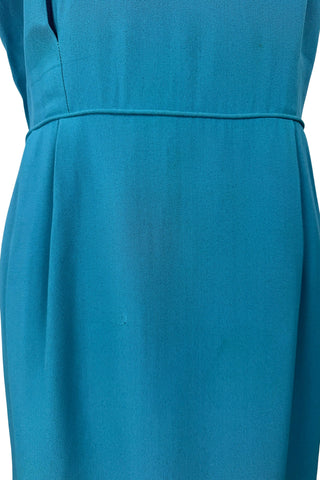 Vintage 1960s Sleeveless Dress Turquoise Crepe Piping - XL+
