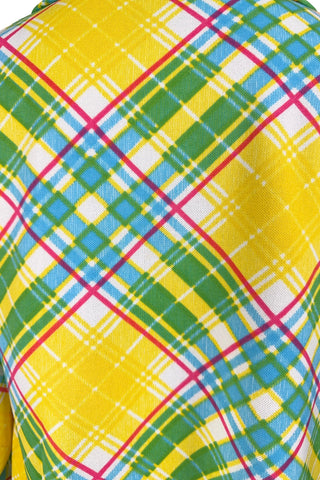 Vintage 1970s Top Yellow Plaid Long Sleeve Pullover Half Zip - Large