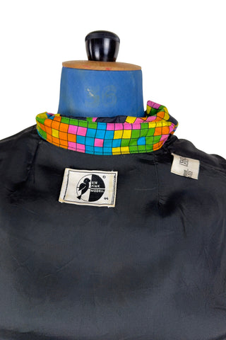 Vintage 1970s Silk Dress Geometric Print Sleeveless Tetris Dress - Medium