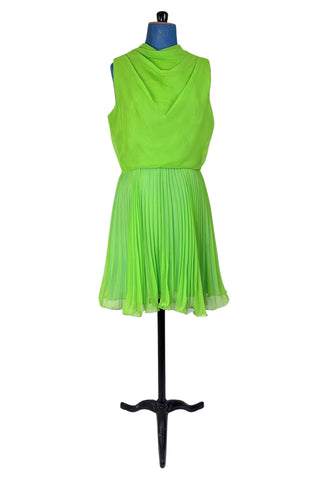 Vintage 1960s Party Dress Lime Green Pleated Ruffles - Small