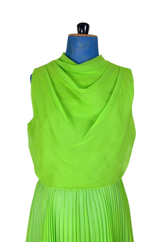 Vintage 1960s Party Dress Lime Green Pleated Ruffles - Small