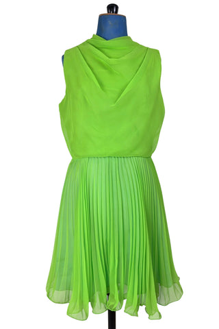 Vintage 1960s Party Dress Lime Green Pleated Ruffles - Small