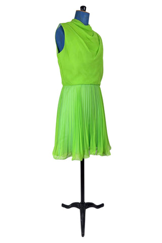 Vintage 1960s Party Dress Lime Green Pleated Ruffles - Small