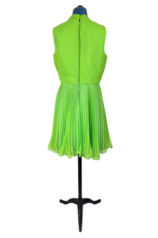 Vintage 1960s Party Dress Lime Green Pleated Ruffles - Small
