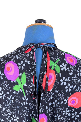 Vintage 1970s Maxi Dress with Cape Floral Print Backless Dress - Small