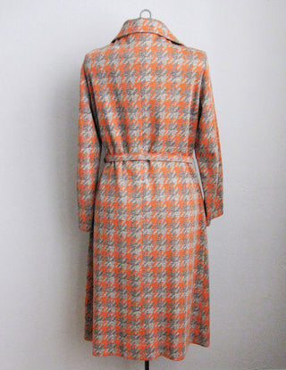 1970s Dress Orange Grey Houndstooth