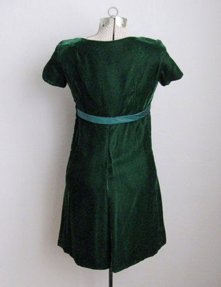 1960s Dress Green Velvet Empire Waist