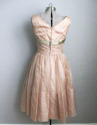 1950s Party Dress Peach Gold Organza