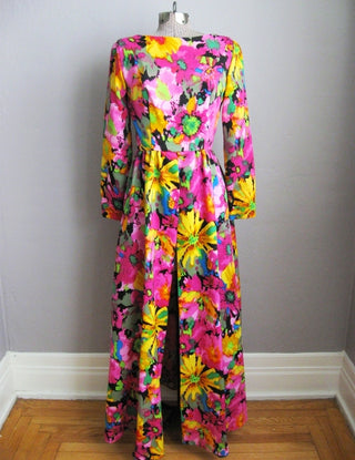 1960s Maxi Dress Psychedelic Floral