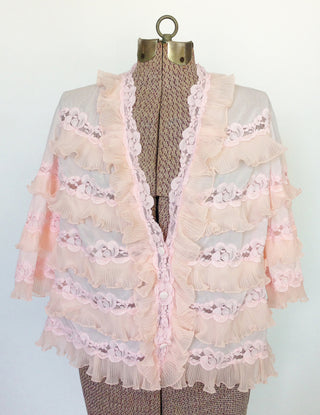 1960s Bed Jacket Pink Lace Ruffles