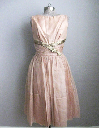 1950s Party Dress Peach Gold Organza Claudia Young