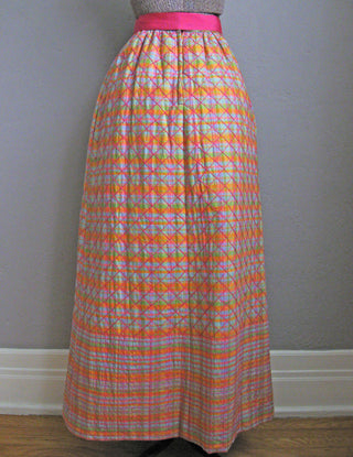 1960s Maxi Skirt Quilted Madras Plaid