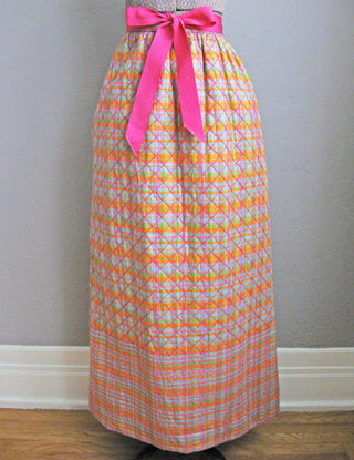 1960s Maxi Skirt Quilted Madras Plaid