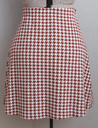 1960s Mini Skirt Knit Brown Houndstooth