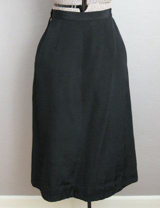 Black Faille 1940s A-Line Skirt