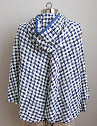 1960s Poncho Cape Blue Houndstooth