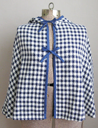 1960s Poncho Cape Blue Houndstooth