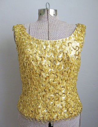 1950s Evening Top Beaded Gold Sequin