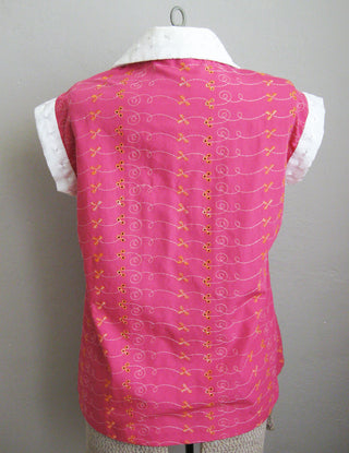 1970s Blouse Pink Eyelet Embroidered