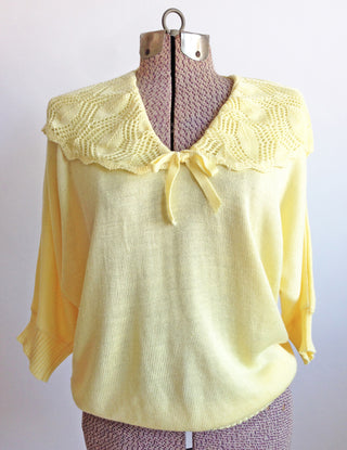 1980s Sweater Crochet Collar Yellow