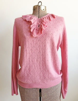 Pink Eyelet Sweater Ruffle Collar