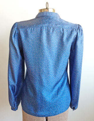 Blue Silk Blouse Double Breasted Dot