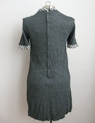 1960s Mini Dress Grey Jersey Checker