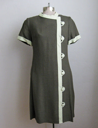 1960s Dress Mod Asymmetrical Button