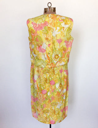1960s Dress Yellow Floral Back Buttons