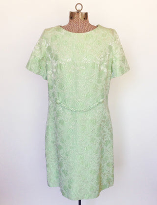 1960s Dress Celery Green Brocade Braid