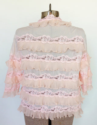 1960s Bed Jacket Pink Lace Ruffles