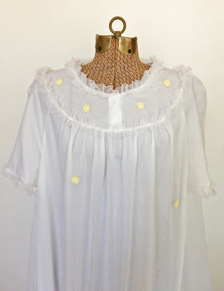 1960s Nightgown White Chiffon Daisy