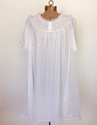 1960s Nightgown White Chiffon Daisy