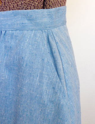 1970s Blue Skirt A-Line Cotton Slub