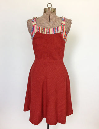 1970s Mexican Sun Dress Rust Cotton