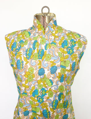 1960s Floral Dress Mandarin Collar