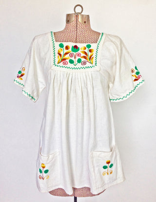 1960s Embroidered Folk Blouse Cotton