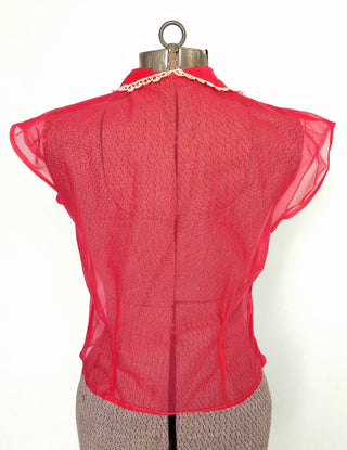 1950s Sheer Blouse Cherry Pink Lace