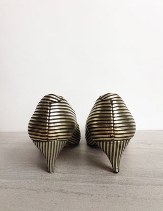 1980s Gold Black Stripe High Heels